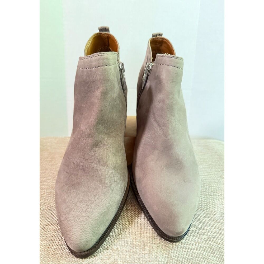 Franco Sarto Leather Ankle Booties Women's 7 Taupe/Gray Side Zip Low Heel Boots